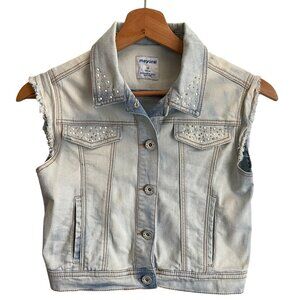 Mayoral Girls Denim Vest Size 10 Pearl Studded Light Wash Jean Jacket Western